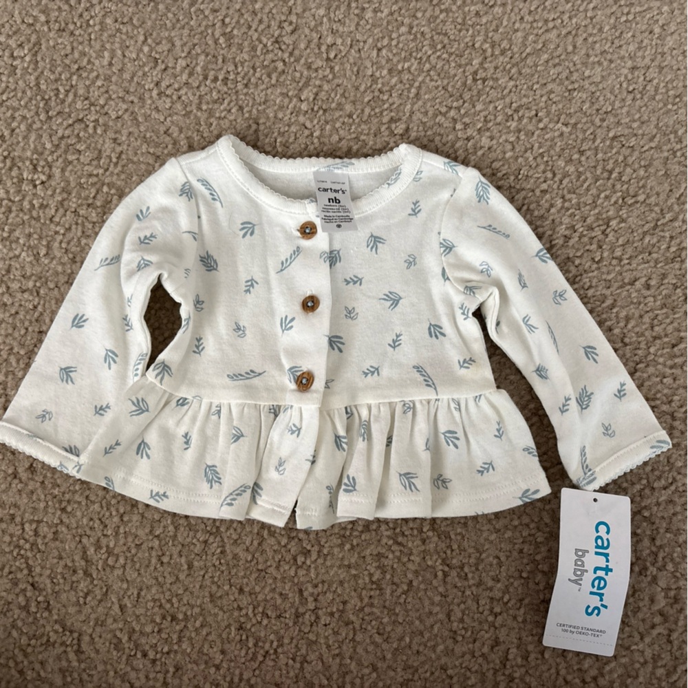 Carters Baby Girl NB Jacket Sweater Shirt Top Button Up Leaves Clothes Fall Tags